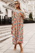 Multi-Color Abstract Geometric Print Long Sleeve High Waist Dress